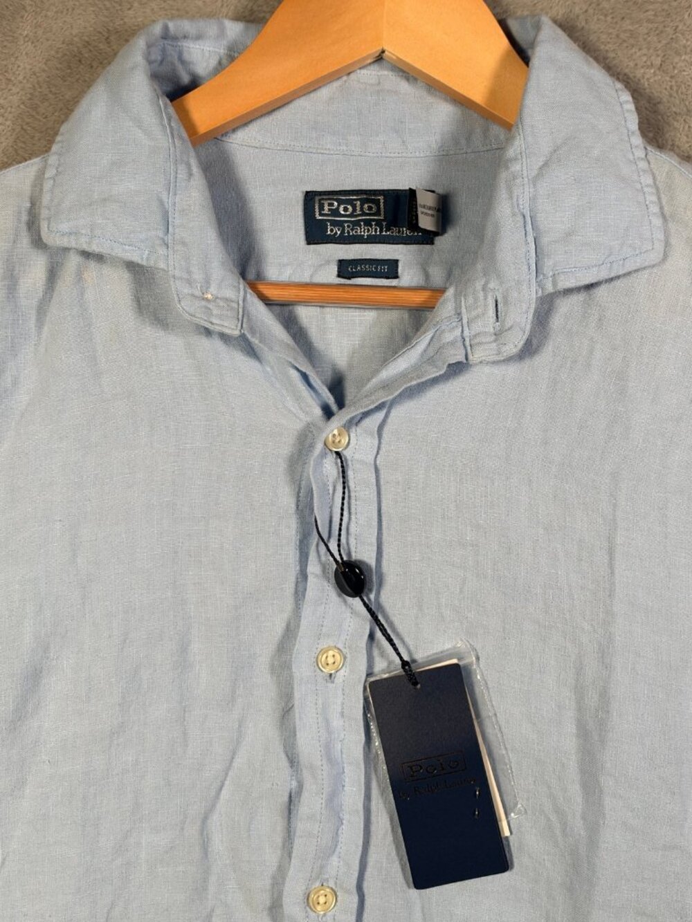 Polo Ralph Lauren Button Up Shirt Mens L Blue Linen Classic Fit Long Sleeve